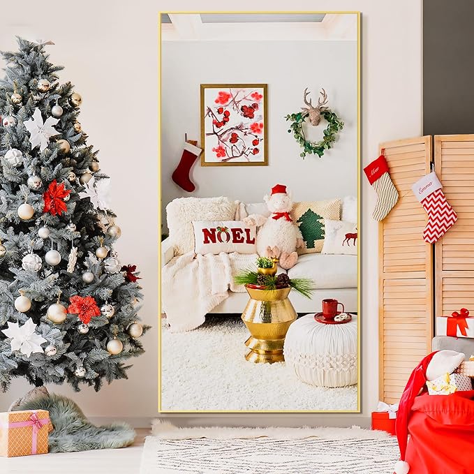 Full Length Mirror, 75"x35" Rectangle Standing Floor Full Body Mirror for Wall with Aluminum Alloy Frame for Bedroom, Living Room, Dressing Room(Gold)