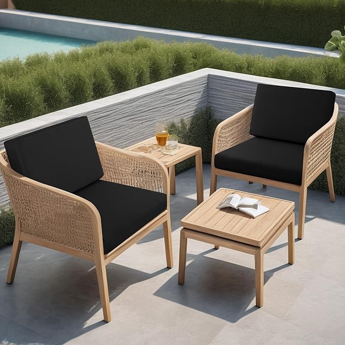 idee-home Outdoor Cushions for Patio Furniture, Outdoor Seat Cushion, Waterproof Couch Hampton Bay Deep Seat Replacement Chair Cushions for Garden Lawn Backyard Deck, 28.5 x 28.5 Black