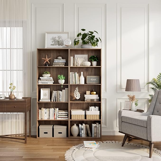 Tangkula 5-Tier Bookcase, 67” Tall Freestanding Bookshelf with 5 Open Shelves, Anti-Toppling Kits, Floor Display Storage Organizer for Living Room, Study, Kitchen, Home & Office (Rustic Brown, 67" H)
