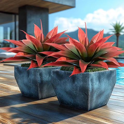 Artificial Agave 22" Faux Agave Fake Greenery Outdoor Artificial Plant Fake Plant for Indoor Home Decoration Plastic Plant Outdoor Decor Front Porch Decor Simulation Plants (Red 2Pcs) No Vase
