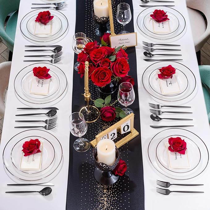 LIYH 120 Pcs Black Plates Disposable for Party - Clear Plastic Disposable Heavy Duty Plastic Party Wedding Plates Including 60 Dinner Plate 10.25" & 60 Dessert Plate 7.5 "