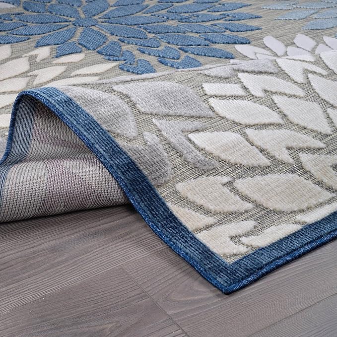 Beverly Rug Outdoor Rug 10x14 Large Modern Floral Tropical Area Rugs for Indoor and Outdoor Patio Easy to Clean Non Shedding Living Room Porch Garden Washable Outside Carpet (10 x 14 Blue)