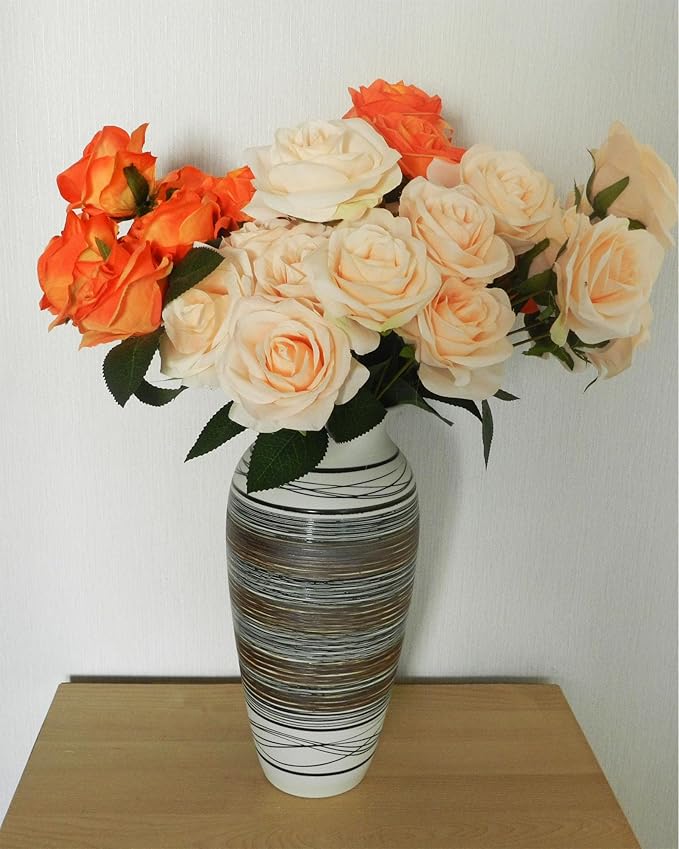 Ceramic Rustic Farmhouse Vase, 12.6” Large Vintage Flower vase for Home Decor, Tall Boho Textured Vases for Living Room, Table, Mantel, Shelf and Centerpieces Decor and Housewarming (B)