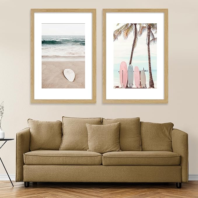 16x24 Frame Set of 2, Natural Oak Wood Style - Display 16 x 24 Picture without Mat or 12x18 Picture with Mat, Wall Mounting Horizontal and Vertical