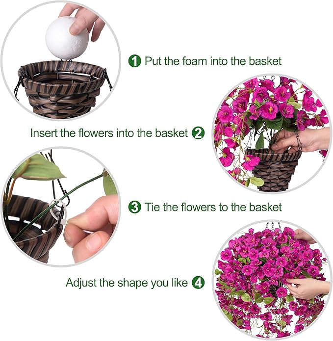 Artificial Fake Hanging Hibiscus Flowers Plants Baskets for Outdoor Decoration, Faux Silk Hibiscus Long Vines in Planter UV Resistant Realistic Flowers for Outside Porch Patio Home Decor(Purple 2)