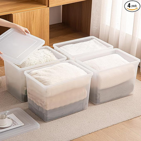 Stackable Plastic Storage Bins with Lids,Container to Organize Shoes and Crafts on Closet Shelves,Garage, Totes, Tubs Boxes Organizing 4 Pack (N-4XXL)