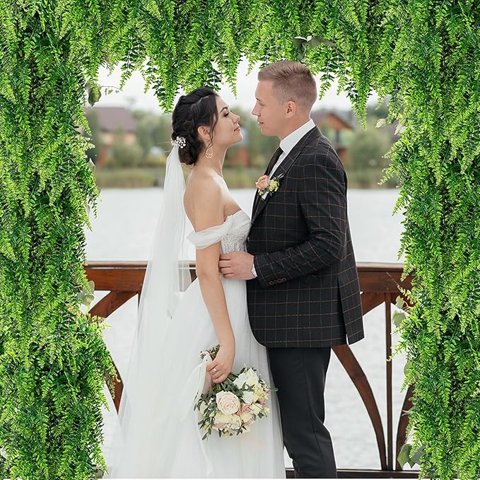Geosar 36 Pcs Artificial Hanging Plants 32 Inch Hanging Boston Ferns Plastic Fake Plants for Wall Room Garden Wedding Garland Indoor Outdoor Decoration, No Basket