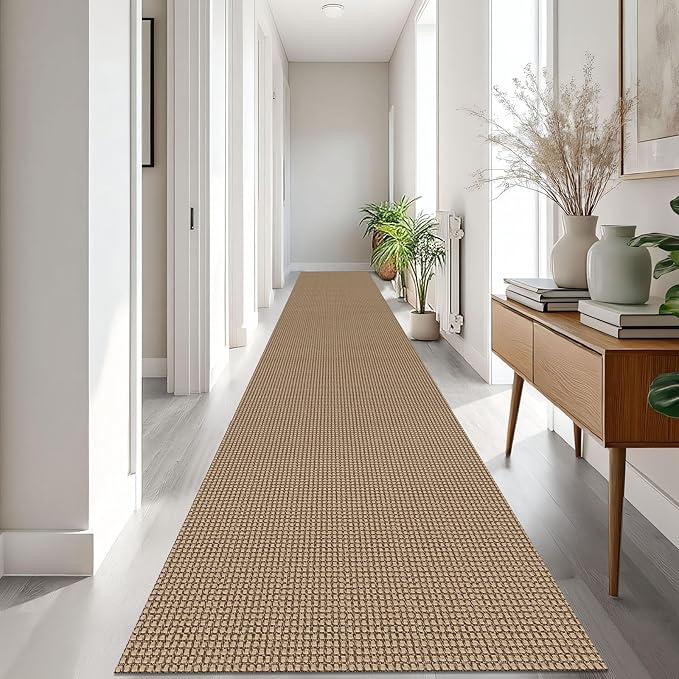 IOHOUZE Washable Exrea Long Hallway Runner Rug 2.6x18 Rubber Backed Kitchen Runner Entryway Runner Indoor, Woven Rugs Floor Carpet for Kitchen Hall Entryway Stair, Orange/Tan/Brown