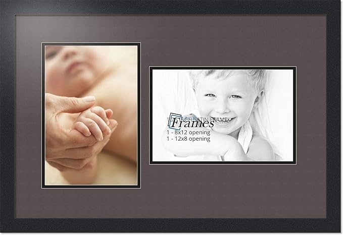ArtToFrames Collage Photo Frame Double Mat with 2 - 8x12 Openings and Satin Black Frame