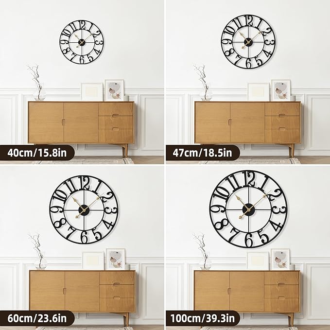 Large Wall Clock for Living Room Decor - 32 Inch Silent Non-Ticking Wall Clocks Battery Operated, Metal Vintage Retro Decorative Modern Wall Clock for Bedroom, Kitchen, Office, Farmhouse Decor