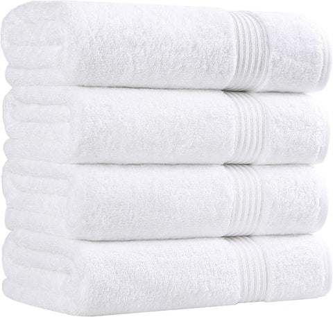 Superior Egyptian Cotton 4-Piece Bath Towel Set for Shower, Bath, Spa, Resort, Hotel, Soft Body Towels, Airbnb Essentials, Apartment, Dorm, Quick Dry, Absorbent, Bathroom Basics, White