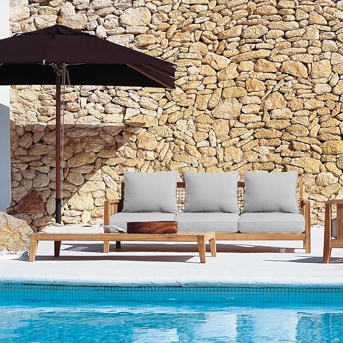 Sundale Outdoor Olefin Deep Seat Cushion Set of 2, Patio Chair Cushion and Pillow, Water-Resistant Sectional Sofa Pad with Straps Light Gray, 24 x 24 x 4 Inches
