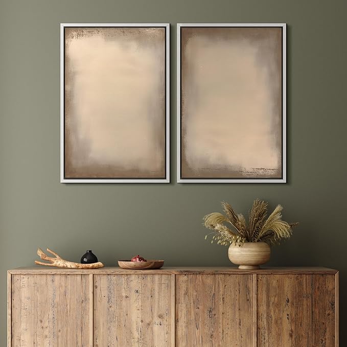 MUDECOR Framed Canvas Print Wall Art Neutral Minimalist Modern Abstract in Beige and Taupe Illustrations Modern Art Decorative Bohemian Colorful for Living Room, Bedroom, Office - 24"x36"x2 White