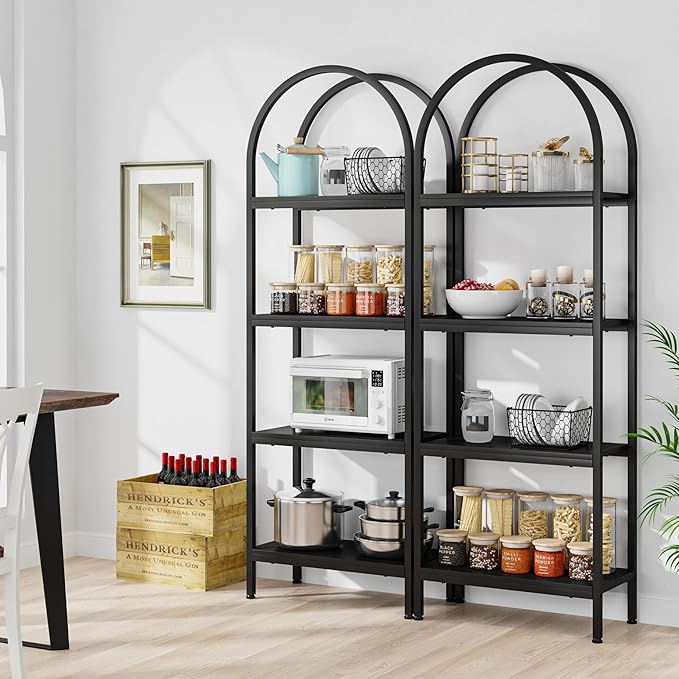 Tribesigns 4-Tier Open Bookshelf Set of 2, 70.8" Industrial Wood Bookcase with Metal Frame, Freestanding Display Rack Tall Shelving Unit for Office, Bedroom (Black, 2PCS)
