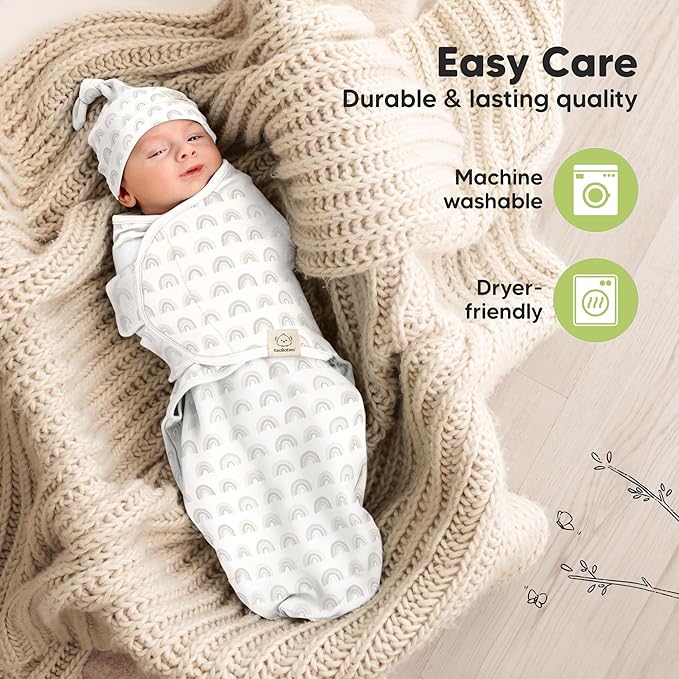 KeaBabies 3-Pack Swaddles for Newborns, Girls, Boys with Hats - Organic Soft Baby Sleep Sacks, Breathable Baby Swaddle 3-6 Months Beanies Set, Premie Infant Sleep Sack 0-3 Months (Shifts)