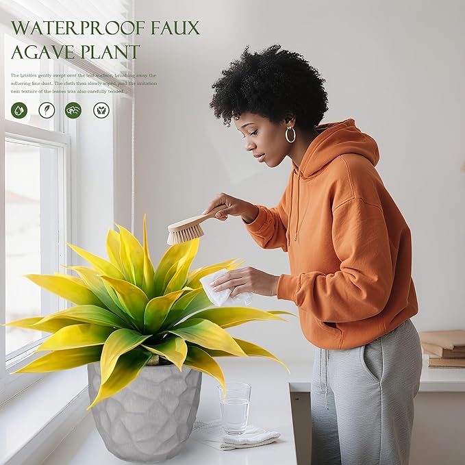 Artificial Plants Outdoors Faux Agave Fake Greenery Outdoor Artificial Plant 28" Fake Plant for Indoor Home Decor Plastic Plant Outdoor Decor Front Porch Decor Faux Cactus(Yellow 2Pcs)No Vase