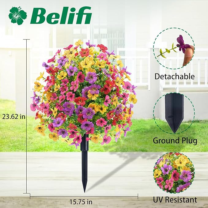 Violet Outdoor Flowers UV Resistant, Ideal Faux Flower for Outdoor Planters in Garden, Patio, Yard, Staircase, Front Porch Decor (Colorful)