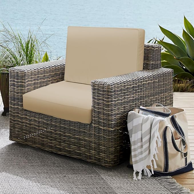 Outdoor Deep Seat Cushion Set 24" x 24", Water Repellent & Fade Resistant Cushion for Patio Furniture, Back & Seat Cushion with Removable Covers for Sofa, Couch, Beige