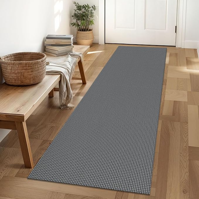 IOHOUZE Washable Runner Rug 2x6 Non Slip Runners for Hallways Entryway Runner Indoor, Kitchen Rugs Woven Cotton Floor Carpet for Kitchen Hall Entrance Bedroom, Dark Grey