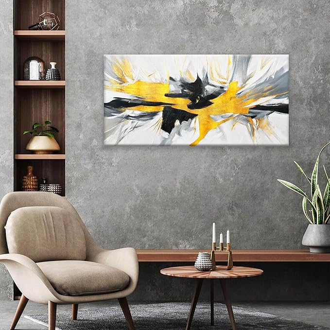 TAIJXAGSG Abstract Black And Gold Wall Art Painting Canvas Art Wall Decor 20 x 40 Inch Decorations Gold And White Wall Art Office Decor Canvas Picture Artwork For Bedroom Kitchen Home Artwork
