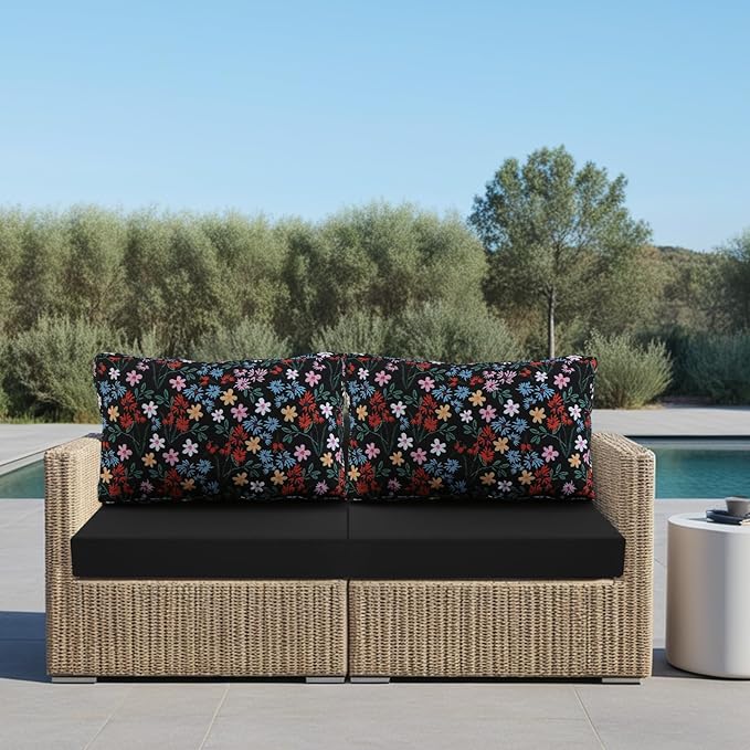 idee-home Outdoor Cushions for Patio Furniture, Outdoor Seat Cushion, Waterproof Hampton Bay Deep Seat Replacement Couch Chair Cushions for Garden Lawn Backyard Deck, 28.5 x 28.5 Floral Pattern
