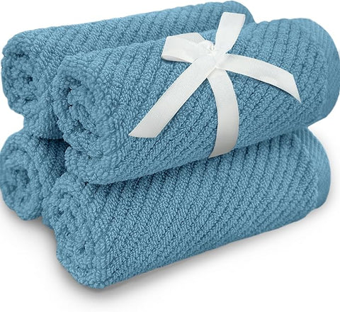 Facial Towels (Large 13" x 13"), Bathroom Hand Towels Set of 4, 100% Cotton | Lightweight | Thick | Quick Dry | Soft | Absorbent, Wash Cloths for Bathroom, Luxury Towel Gift Set, Ocean Blue