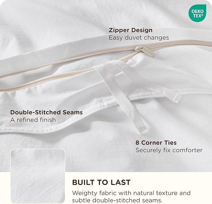 Bedsure Cotton Duvet Cover Full - Luxury Slub Weave 100% Cotton Duvet Cover Set with a Linen Like Textured, Easy Change Durable Bedding Set 3 Pieces, Bright White, 80" x 90"