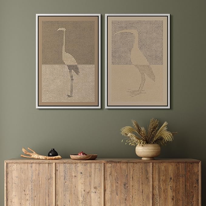 MUDECOR Framed Canvas Print Wall Art Bird Silhouette Modern Minimalist with Heron Crane Illustrations Modern Art Decorative Bohemian Colorful for Living Room, Bedroom, Office - 24"x36"x2 White