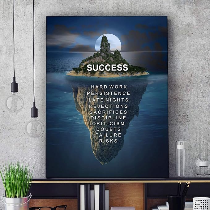 Island Success Canvas Print Motivational Office Decor Modern Art Night House Iceberg Motivation Hustle Entrepreneur Inspirational Pop Arts (8 x 8 in)