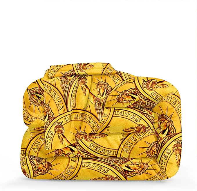Bedorm Money Comforter Sets Gold Coins Bedding Queen Size Bed Sets Statue of Liberty New York Bedroom Decor Rich Funny Bedding Comforter Set Queen Size
