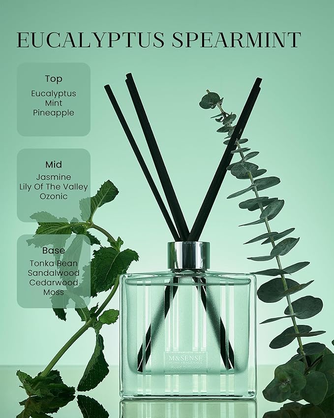M&SENSE Eucalyptus Spearmint Reed Diffuser Set - 7.04 oz Eucalyptus Spearmint Non-Toxic Scent Diffusers for Home, Aromatherapy Diffuser Gift for Girlfriend