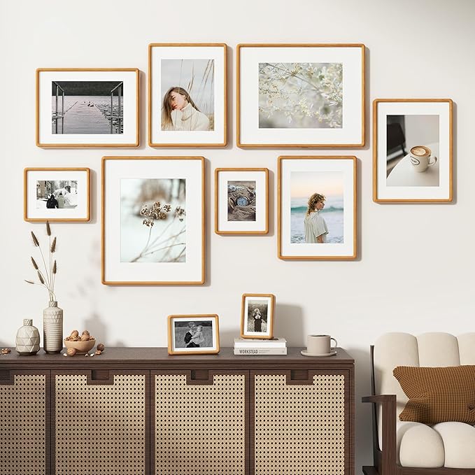 11x14 Picture Frame, Solid Teak Wood Frame with Real Glass, Hard Wood 11 by 14 Photo Frame for Wall & Tabletop Display, 11x14 Picture Frame Matted to 8x10, Natural Teak Color