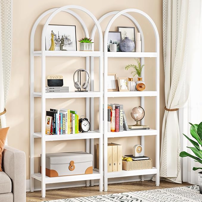 Tribesigns 4-Tier Open Bookshelf, 70.8" Industrial Wood Bookcase Storage Shelves with Metal Frame, Freestanding Display Rack Tall Shelving Unit for Office, Bedroom, Living Room (White, 2PCS)