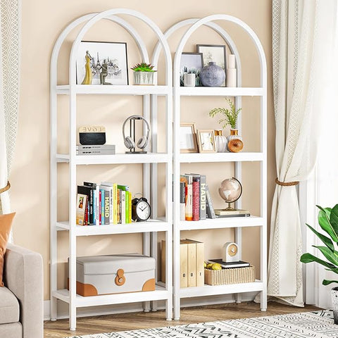 Tribesigns 4-Tier Open Bookshelf, 70.8" Industrial Wood Bookcase Storage Shelves with Metal Frame, Freestanding Display Rack Tall Shelving Unit for Office, Bedroom, Living Room (White, 2PCS)
