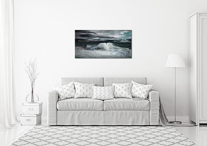 Ocean Storm Waves Large Stretched Canvas Wall Art For Living Room Bedroom Home Decoration, Mordern Sea Seascape Print Picture Painting Decor Giclee Artwork, Gallery Wrapped Gift, Inner Frame(30x60)