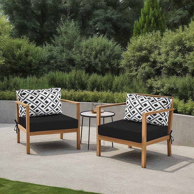 idee-home Outdoor Cushions for Patio Furniture, Outdoor Seat Cushion, Waterproof Hampton Bay Deep Seat Replacement Couch Chair Cushions for Garden Lawn Backyard Deck, 28.5 x 28.5 Black Pattern