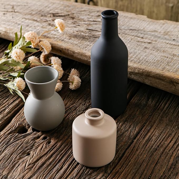 Ceramic Flower Vase Without Dried Fake Flowers, Centerpiece vases for Table, Modern Vases for Home Decor- 3 Pcs