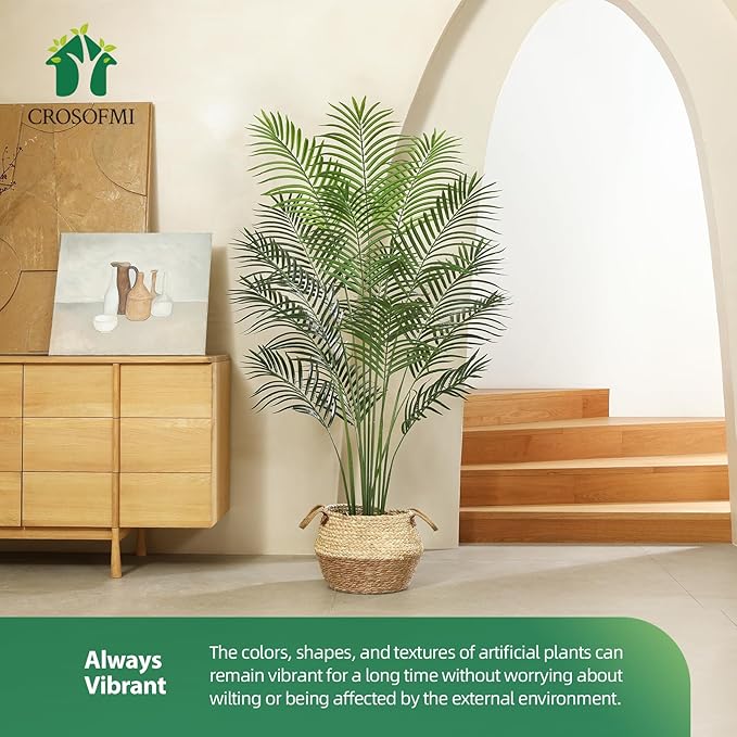 Artificial Palm Tree 5.5Ft Faux Dypsis Lutescens-Tall Fake Plants with Adjustable Branches,No Maintenance,Tropical Palm Tree for Indoor Decor - Ideal for Living Room,Office,Commercial Spaces,2pcs