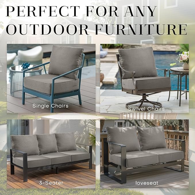 Patio Cushions for Outdoor Furniture - 24×24 Inches High Back and Deep Seating Outdoor Cushion for Patio Chairs Sofa Couch Loveseat Water Resistant(Grey/2 Set/No Button)