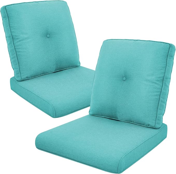 Patio Cushions for Outdoor Furniture - 22×24 Inches High Back and Deep Seating Outdoor Cushion for Patio Chairs Sofa Couch Loveseat Water Resistant(Teal/2 Set/Button)