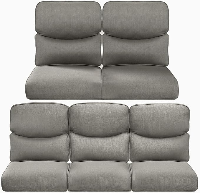 22x25/22x24 Outdoor Cushions for Patio 5 Piece Set - Set of 5 Water-Resistant Replacement Cushion for Wicker Rattan Dining Rocking Swivel Chairs Loveseat Couch Sectional Sofa - Grey/Smile