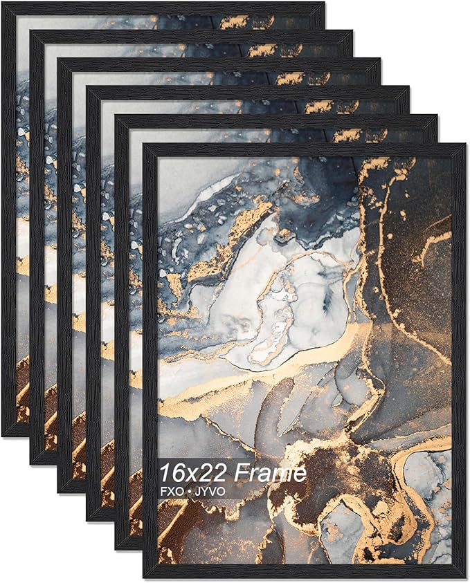 Engineered Wood 16x22 Picture Frame Set of 6, Black Frame for 16 x 22 Inch Picture Poster Photo, Light Weight 16 by 22 Frame with Wood-grain for Wall - 6 Pack/Black/16 x22