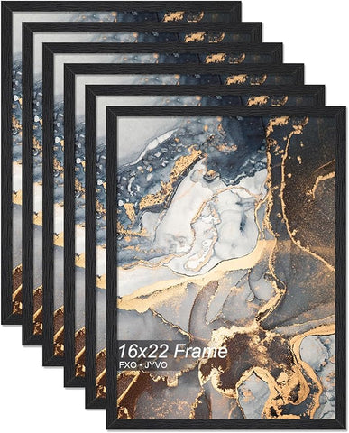 Engineered Wood 16x22 Picture Frame Set of 6, Black Frame for 16 x 22 Inch Picture Poster Photo, Light Weight 16 by 22 Frame with Wood-grain for Wall - 6 Pack/Black/16 x22