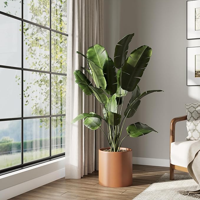 DTY Signature Mount Powell Fiberstone Planter - 14 Inch Large Terracota Cylindrical Mid-Century Modern Home Decor Indoor & Outdoor Plant Pot - Durable Planters for Indoor Plants, Outdoor Spaces