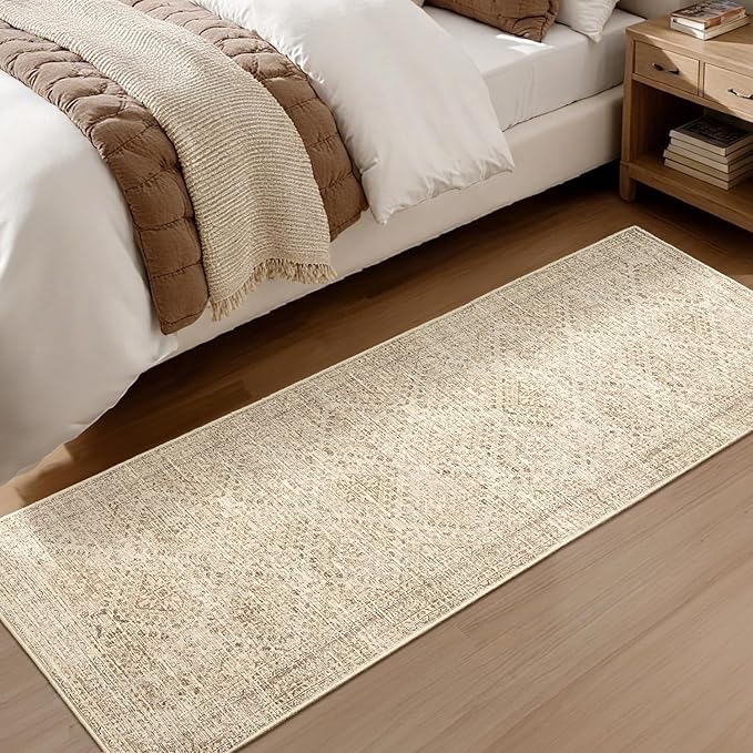 MIULEE 2x6 Washable Hallway Runner Rug, Vintage Long Rug for Hallway Kitchen Bedroom Laundry Room Bathroom Rug, Non-Slip Stain Resistant Soft Throw Carpet Floor Mat, Neutral Beige
