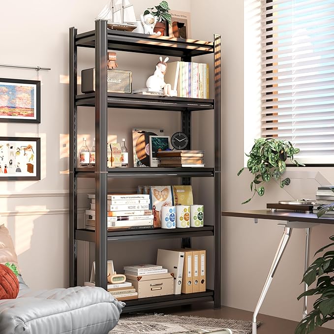 Tall Bookshelf with Open Shelves, Metal Office Book Shelf, Adjustable Organizer Bookcase, Standing Storage Organizer Shelf for Living Room (35.4" W*13.8" D*71.2" H)