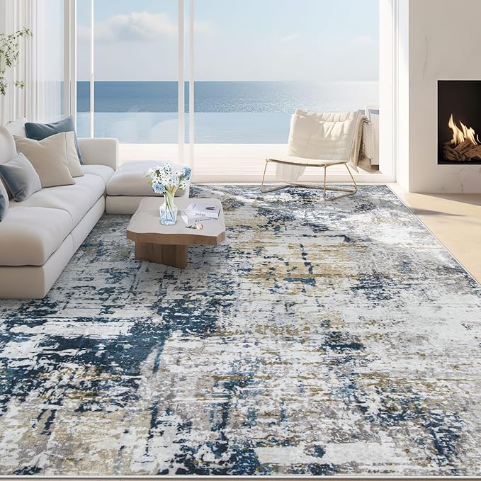 8x10 Area Rugs for Living Room: Washable Modern Abstract Rug Large Soft Non Slip Living Room Rug Indoor Low Pile Carpet for Bedroom Dining Room Home - Blue Grey Brown