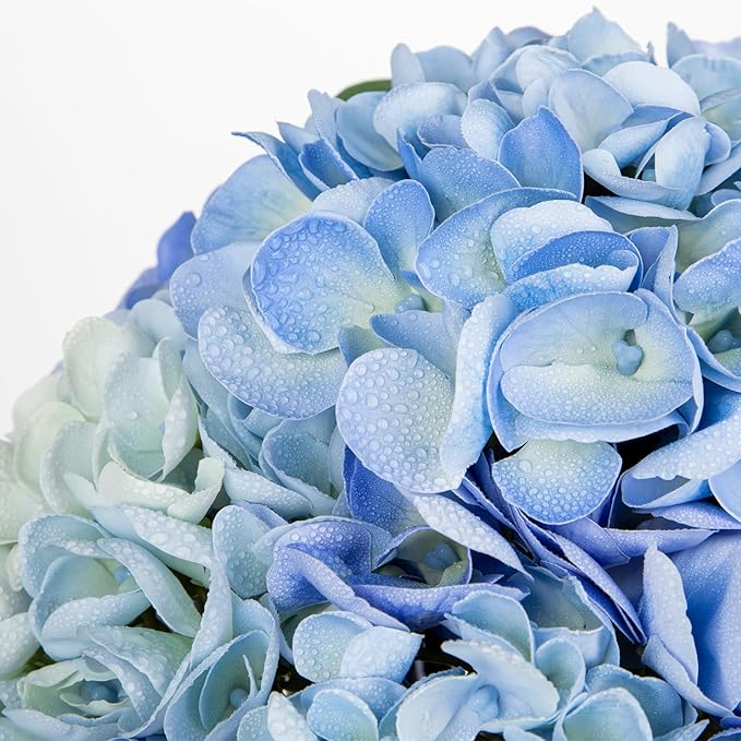 Hollyone Blue Hydrangea Artificial Flowers in Vase Latex Real Touch Large Faux Hydrangea Flowers Arrangements Hydrangeas Fake Flower with Glass Vase with Faux Water for Table Centerpiece Home Decor ﻿