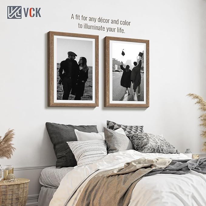 VCK 14x24 Frame Set of 5 - Brown Walnut, Natural Textured Solid Wood Picture Poster Frame, Wall Gallery Frame