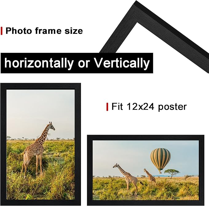 12x24 Picture Frame Set of 5,Wooden Frame 12x24 Wall Gallery Poster Photo frame Black with Durable Shatter Resistant Plexiglass for Wall Mounting 12 by 24 Photos Posters frame -wedding best gift